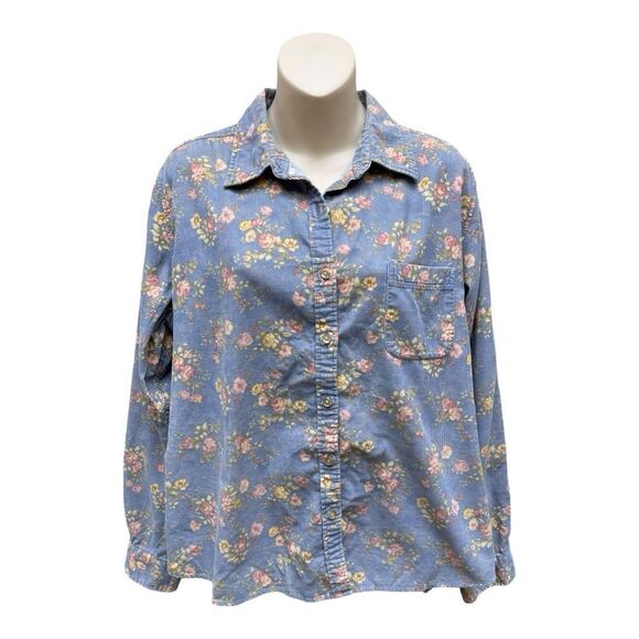 L.L.BEAN Lavender Blue Floral Corduroy Button Down Shirt Collar Size Tag Removed - Picture 7 of 9